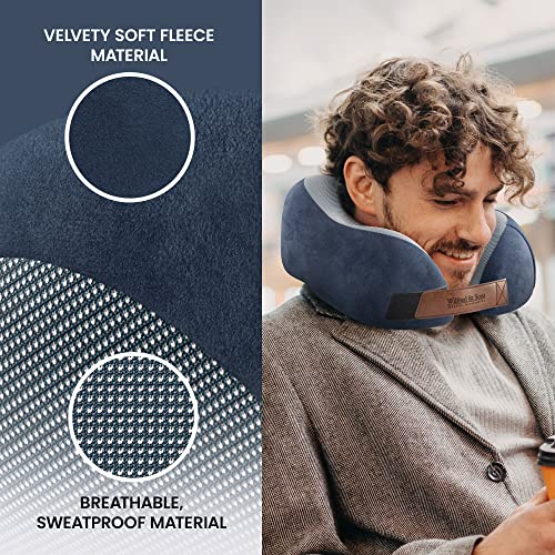  Neck Travel Pillow + Sleep Eye Mask + Ear Plugs + Bag, Soft Memory Foam, Blue Cover Washable | Journey Accessories Set: Airplane Car Bus Train Travelling Camping Gift Plane Flight Man Women Kids