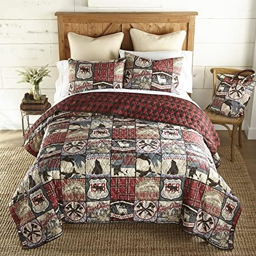  Full/Queen Bedding Set - 3 Piece - Green Forest Lodge Quilt Set With Full/Queen Quilt And Two Standard Pillow Shams - Fits Queen Size And Full Size Beds - Machine Washable