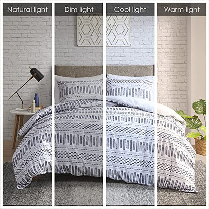  INK+IVY Luxurious Cotton-Bedding Set - Mid Century Trendy Geometric Design, All Season Cozy-Cover With Matching-Shams, King/Cal King, Rhea Jacquard Black/Multi