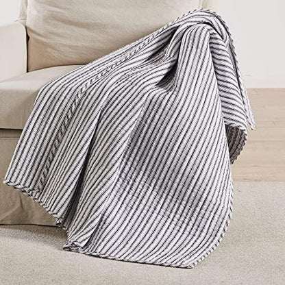  Levtex Home - Tobago Stripe Charcoal - Quilted Charcoal And White Shams Set Of Two (26 X 26 In.) - Pin Stripe - Cotton Fabric