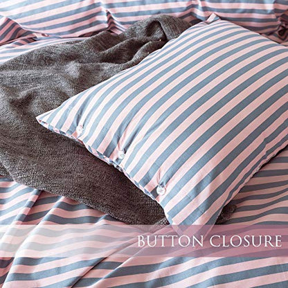  ANNA.Z HOME 3-Piece Cotton Duvet Cover Set. 100% Cotton Percale Fabric. Real Reversible Design. Pre-Washed Printed Fabrics. Soft And Easy Care. Modern Farmhouse Style. (Pink, Queen Set)