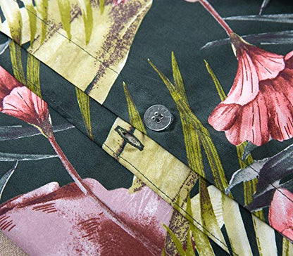  Eikei Palm Leaves Duvet Cover And Pillowcases Set Tropical Exotic Island Flowers Trees Branches Paradise Birds Bedding Jungle Plants Modern Botanical Print Long Staple Cotton (Pine Green, King)