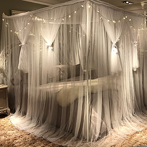 4 Corners Post Canopy Bed Curtain For Girls & Adults - Royal Luxurious Cozy Drapes - Cute Princess Bedroom Decoration Accessories (White, 59" W X 78" L, Full/Queen)