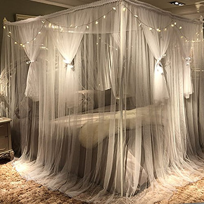  4 Corners Post Canopy Bed Curtain For Girls & Adults - Royal Luxurious Cozy Drapes - Cute Princess Bedroom Decoration Accessories (White, 59" W X 78" L, Full/Queen)
