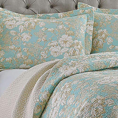 Laura Ashley - Brompton Collection - Quilt Set - 100% Cotton, Reversible, All Season Bedding, Includes Matching Sham(s), Queen, Serene