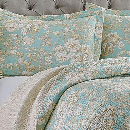 Laura Ashley - Brompton Collection - Quilt Set - 100% Cotton, Reversible, All Season Bedding, Includes Matching Sham(s), Queen, Serene