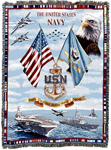  - US Navy Blanket - Gift Military Tapestry Throw Woven From Cotton - Made In The USA (72x54)