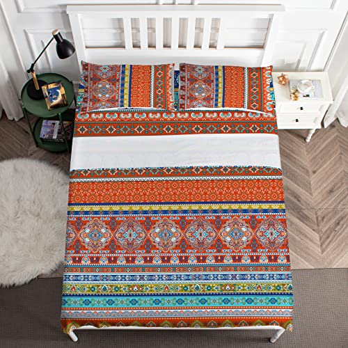  Jekeno Full Size Bohemian Bedding Sheet Set, Boho Sheet Set 3 Piece Colorful Tribal Striped Bed Sheets Set + Deep Pocket Fitted Sheets + Flat Sheet + Pillow Case