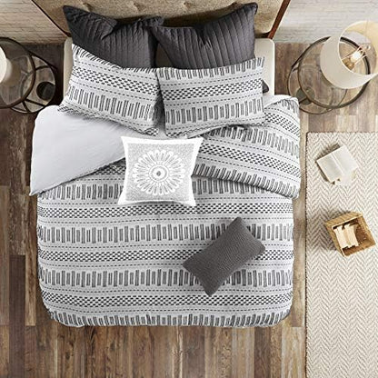  INK+IVY Luxurious Cotton-Bedding Set - Mid Century Trendy Geometric Design, All Season Cozy-Cover With Matching-Shams, King/Cal King, Rhea Jacquard Black/Multi
