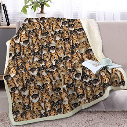  BlessLiving Shetland Sheepdog Blanket Fuzzy Dog Blanket For Kids Adults Puppy Lovey Fleece Blanket Shetland Sheepdog Pattern Sherpa Throw Blanket Shetland Sheepdog Gifts For Women (50 X 60 Inches)