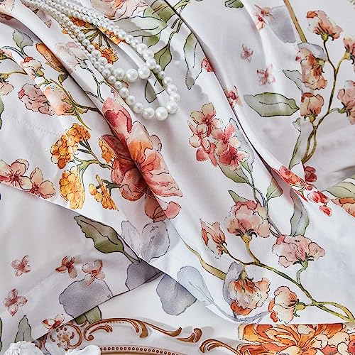  OAITE Duvet Cover Set,600 Thread Count Cotton Floral Bedding Comforter Cover Set Includes With 3Pcs (2 Pillow Shams,1 Duvet Cover)
