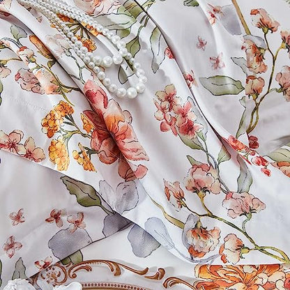 OAITE Duvet Cover Set,600 Thread Count Cotton Floral Bedding Comforter Cover Set Includes With 3Pcs (2 Pillow Shams,1 Duvet Cover)