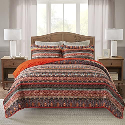  NEWLAKE Bohemian Floral Pattern Bedspread Quilt Set With Real Stitched Embroidery,Queen Size