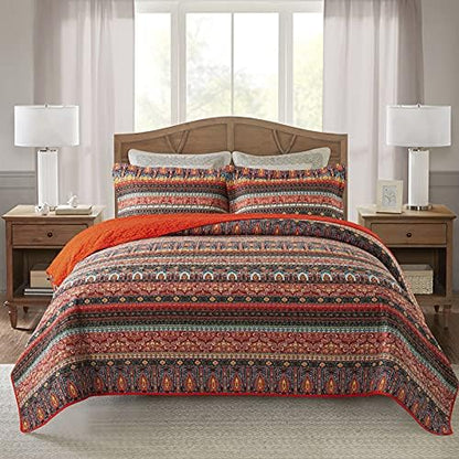  NEWLAKE Bohemian Floral Pattern Bedspread Quilt Set With Real Stitched Embroidery,Queen Size