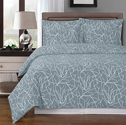  Gray And White Ema 3-Piece Full/Queen Duvet Cover Set, 100% Cotton 300 TC