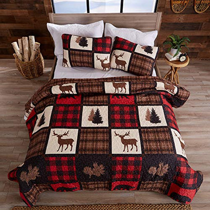  Great Bay Home Bedding Set, Lodge Bedspread Size Quilt With 2 Shams, Cabin 3 Piece Reversible All Season Quilt Set, Rustic Quilt Coverlet Bed Set, Stonehurst Collection, Red/Black, Full/Queen