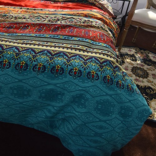  LELVA Boho Duvet Cover Set California King Colorful Stripe Fitted Sheet Set Bohemian Bedding Set Baroque Style Bedding Set 4pcs