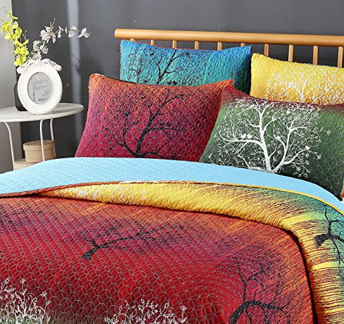  Rainbow Tree 5 Piece Bedspread Coverlet Quilt Set: Quilt And 4 Pillow Shams (King)