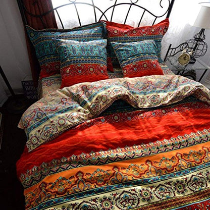  LELVA Boho Duvet Cover Set California King Colorful Stripe Fitted Sheet Set Bohemian Bedding Set Baroque Style Bedding Set 4pcs