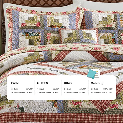  NIUDÉCOR HOME Genuine Patchwork Quilt Sets Embroidered Blanket Reversible Vintage Plaid Floral Bedspread Soft Coverlet Bedding Sets - 2 Pieces