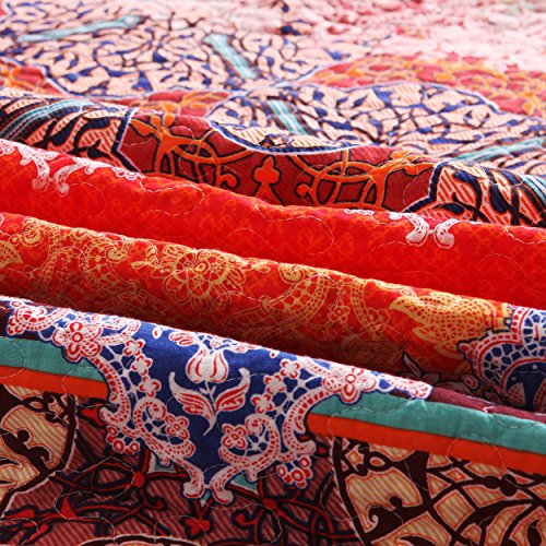  Exclusivo Mezcla Cotton Boho King Size Quilt Set, Soft Reversible Bohemian Bedspreads Lightweight Bedding Set Bed Cover For All Seasons, 3 Piece (1 Quilt, 2 Pillow Shams)