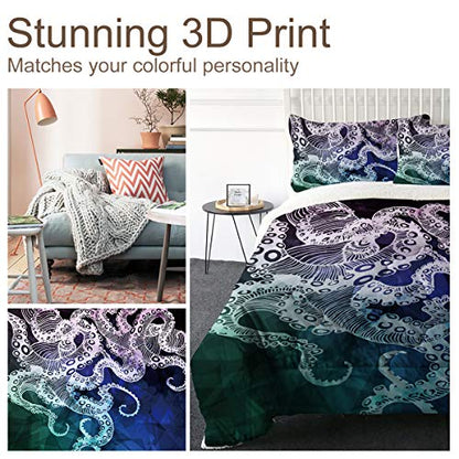  ARIGHTEX Ultra-Soft Micromink Sherpa Comforter Bed Set - 3D Lightweight, Fuzzy Duvet Blankets - Colorful, Polyester Filler Bedspreads With 2 Pillow Shams (Nautical Octopus, Queen)