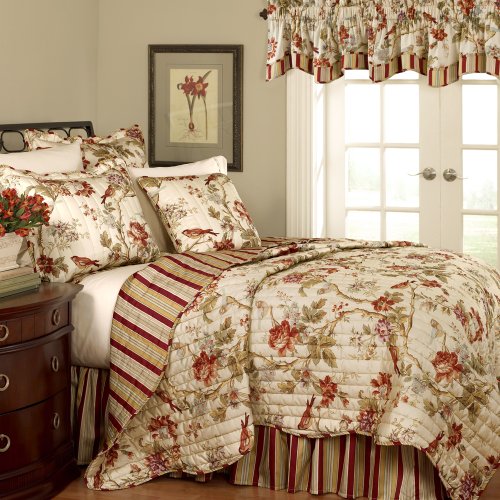  WAVERLY Quilt Bedding Set - Charleston Chirp 3 Piece Quilted Reversible Bedspread Coverlet Sets, King, Papaya, Multicolor