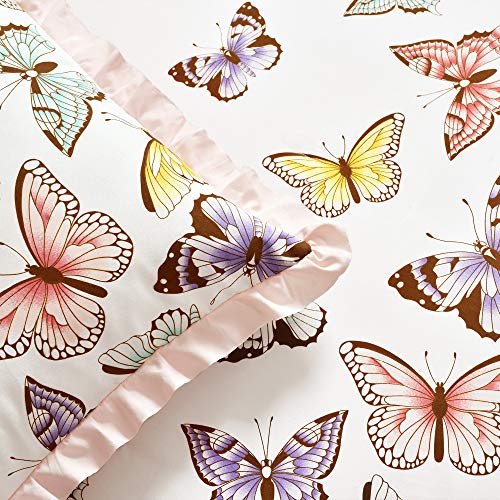  Lush Decor Pink Flutter Butterfly 4-Piece Bedspread Set, Cute Comforter (Full)
