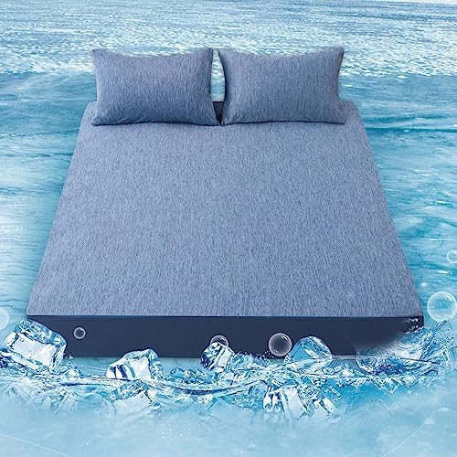  OMERAI Cooling Sheets Cooling Bed Sheets Queen Sheet Set Cooling Blanket For Hot Sleeper Breathable Bedding Sheets 4 Pcs,1 Cooling Flat Sheet,1 Cooling Fitted Sheet,2 Cooling Pillowcases, (Queen Blue)
