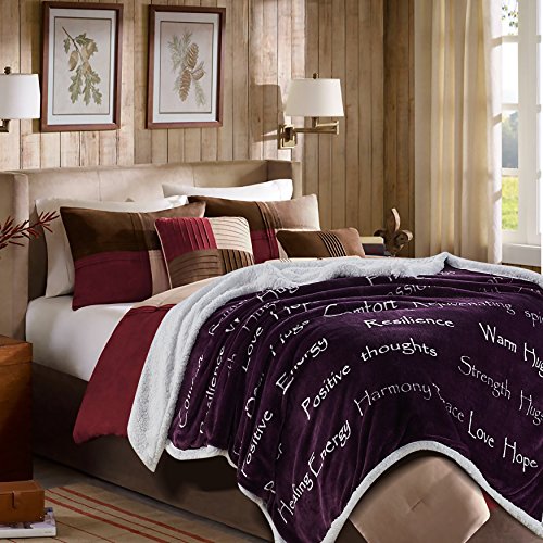  Chanasya 5-Piece Warm Hugs Positive Energy Healing Thoughts Comfort Caring Message Print Combo Gift Pack Throw Blanket, Neck Pillow, Eye Mask, Tote Bag, Socks - For Women Men Cancer Hospital Aubergine