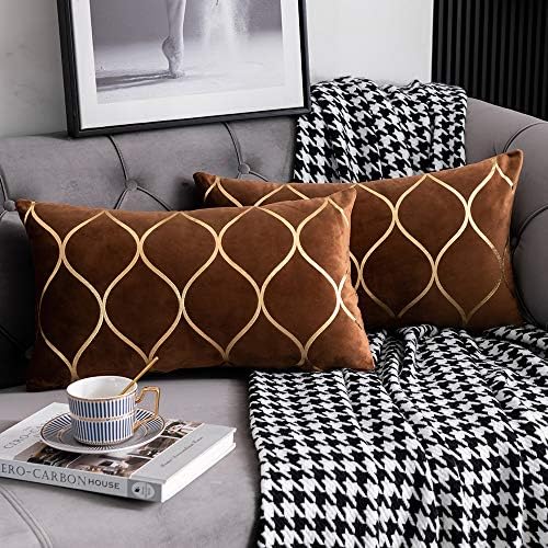  DEZENE Gold Velvet Throw Pillow Covers: 2 Pack 18x18 Inch Square Decorative Pillow Cases for Bedroom Sofa Couch Living Room, Pink