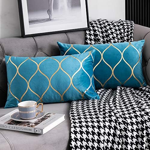  DEZENE Gold Velvet Throw Pillow Covers: 2 Pack 18x18 Inch Square Decorative Pillow Cases for Bedroom Sofa Couch Living Room, Pink