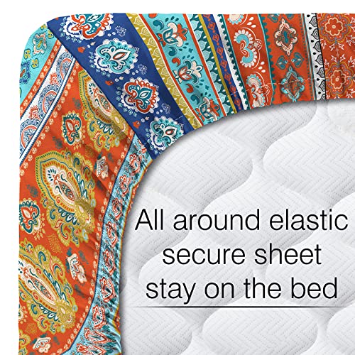  Jekeno Full Size Bohemian Bedding Sheet Set, Boho Sheet Set 3 Piece Colorful Tribal Striped Bed Sheets Set + Deep Pocket Fitted Sheets + Flat Sheet + Pillow Case