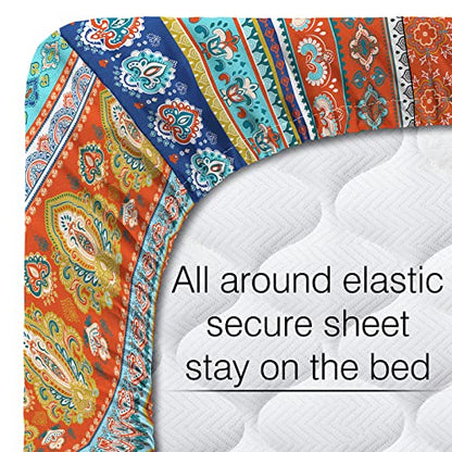  Jekeno Full Size Bohemian Bedding Sheet Set, Boho Sheet Set 3 Piece Colorful Tribal Striped Bed Sheets Set + Deep Pocket Fitted Sheets + Flat Sheet + Pillow Case
