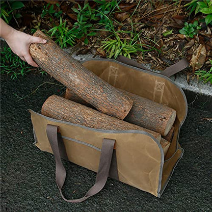  Petyoung Large Capacity Firewood Carrier, Portable Wet Waxed Canvas Durable Wood Bag Multifunctional Storage Hand Bag