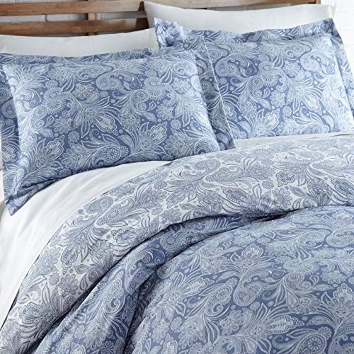  Perfect Paisley Collection - Premium Quality, Soft, Wrinkle, Fade, & Stain Resistant, Easy Care, Oversized Duvet Cover Set, King/California King, Blue