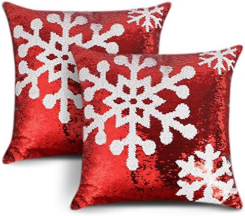  OTOSTAR Christmas Sequin Throw Pillow Covers 18x18 Inch Sparkle Decorative Pillowcases Magic Red Cushion Cover For Party Christmas Couch In-Outdoor Home Decor (Merry Christmas 5 Packs)
