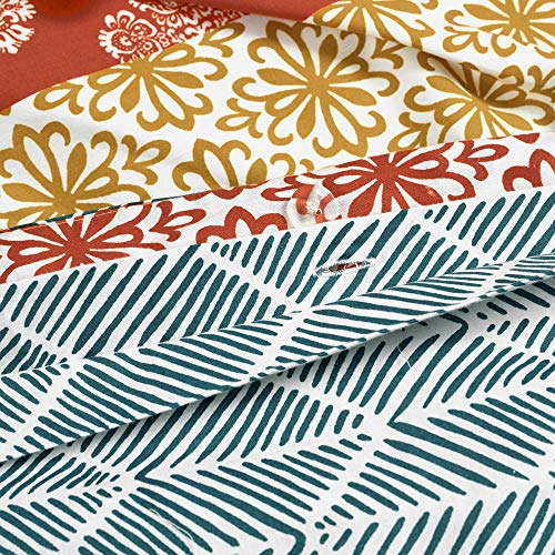  Lush Decor Bohemian Stripe Reversible Cotton 3 Piece Duvet Cover Set, Full/Queen, Turquoise & Orange