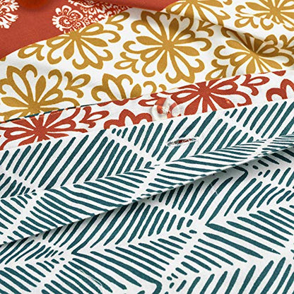  Lush Decor Bohemian Stripe Reversible Cotton 3 Piece Duvet Cover Set, Full/Queen, Turquoise & Orange