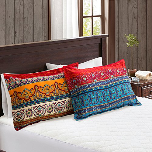  Exotic Striped Bohemia Pillow Shams Queen Size 2 Pieces,100% Brushed Cotton Thick Boho Pillow Cases Bohemian Pillow Covers,19" X 29"