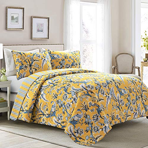  Lush Decor Yellow Dolores 3-Piece Quilt Set, Reversible Bedding (King)