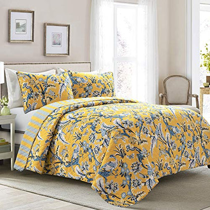  Lush Decor Yellow Dolores 3-Piece Quilt Set, Reversible Bedding (King)