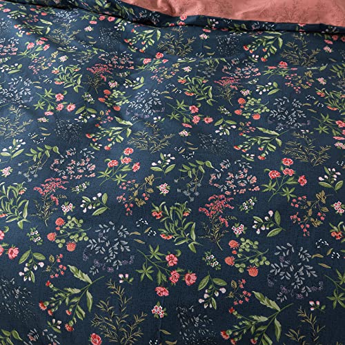  NEWLAKE Cotton Duvet Cover Queen Size - Soft Breathable Duvet Cover Set 3 Pieces With Zipper Closure, 1 Duvet Cover 90x90 Inches And 2 Pillow Shams, Navy Classic Floral Pattern