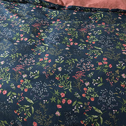  NEWLAKE Cotton Duvet Cover Queen Size - Soft Breathable Duvet Cover Set 3 Pieces With Zipper Closure, 1 Duvet Cover 90x90 Inches And 2 Pillow Shams, Navy Classic Floral Pattern