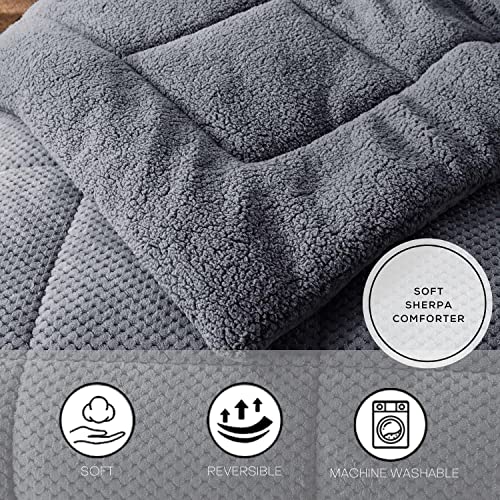  Luxury Plush Sherpa Comforter, Ultra Soft Cozy Reversible Fleece - Goose Down Alternative Fill, Machine Washable Bedding, Excalibur Grey, Twin/Twin XL Size