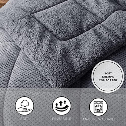  Luxury Plush Sherpa Comforter, Ultra Soft Cozy Reversible Fleece - Goose Down Alternative Fill, Machine Washable Bedding, Excalibur Grey, Twin/Twin XL Size