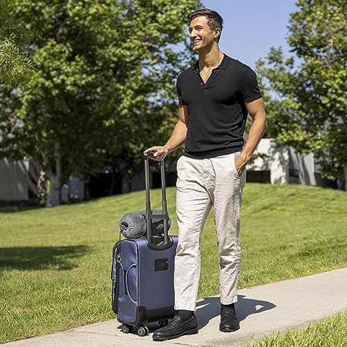  BlueHills Travel Blanket Pillow Rolled Premium Soft Plush Airplane Throw Traveling Essentials Compact In A Bag With Luggage Belt 70 X 48 Inches For Long Plane Flight Portable Lightweight Grey Gray R01