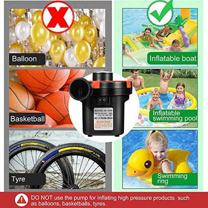  EMIERAI Electric Air Pump For Inflatables - Portable Quick-Fill Air Mattress Pump With 3 Nozzles | Inflator/Deflator Pumps For Camping, Inflatable Cushions, Boats, Swimming Ring, 12V DC/110V AC