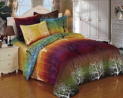  Swanson Beddings Rainbow Tree 3pc Duvet Bedding Set: Duvet Cover And Two Pillow Shams (California King)
