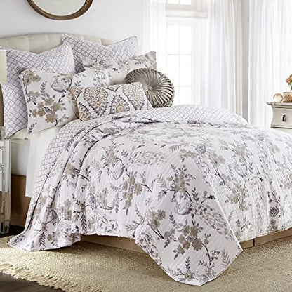  Levtex Home - Pisa Duvet Cover Set - Full/Queen Duvet Cover + Two Standard Pillow Cases - Floral Contemporary Peacock - Grey And Taupe - Duvet Cover (90 X 94in.) And Pillow Case (26 X 20in.) - Cotton